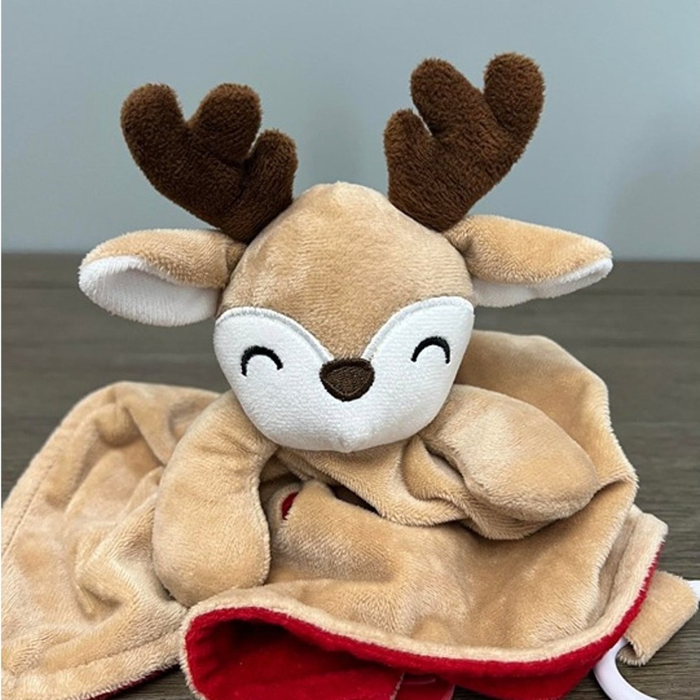 Modern Baby Reindeer Lovey Security Blanket Plush Deer Teether Rattle Toy Brown